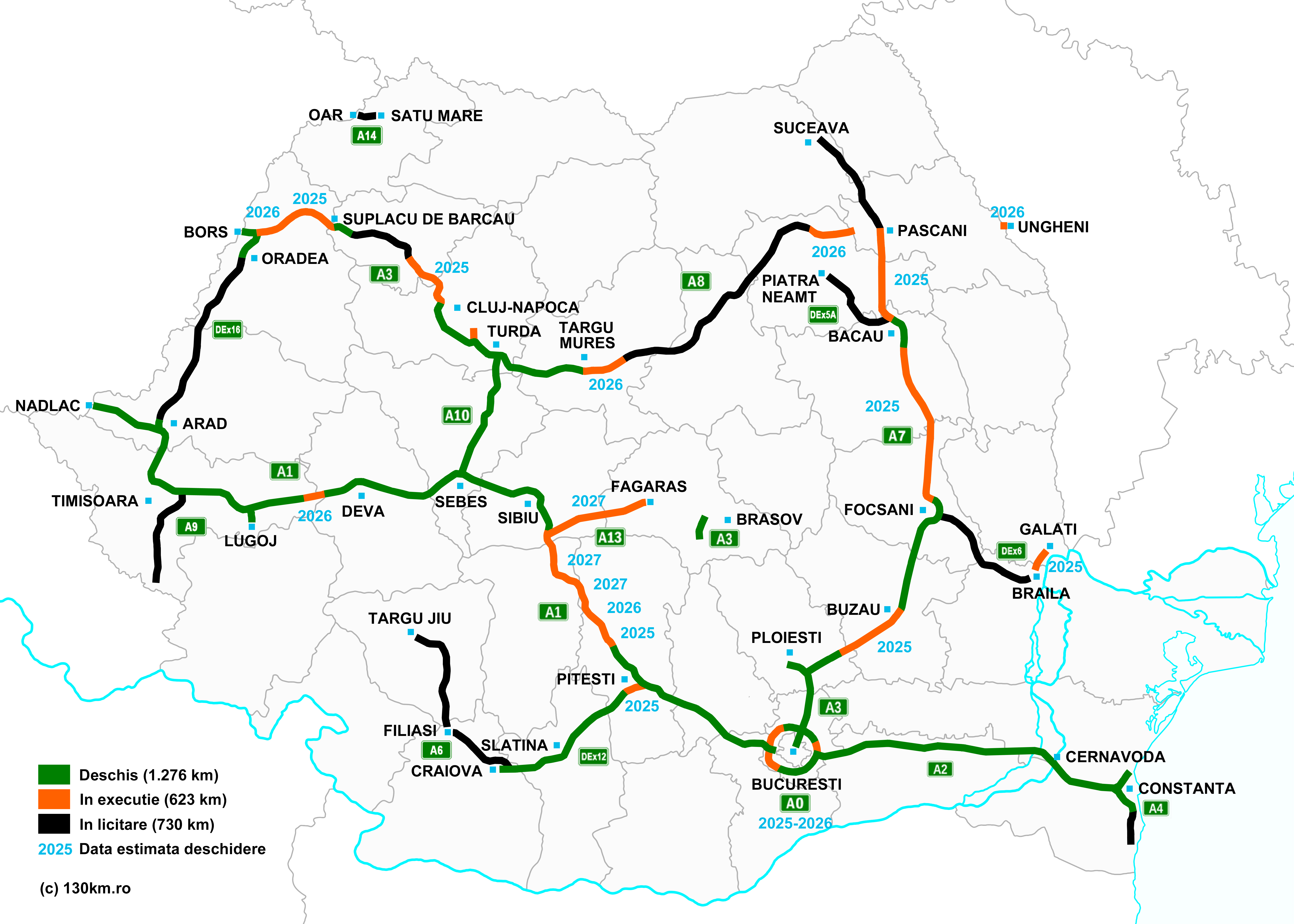 a map of the highway system in Romania