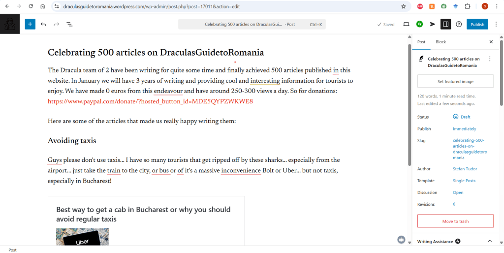 Celebrating 500 articles on DraculasGuidetoRomania